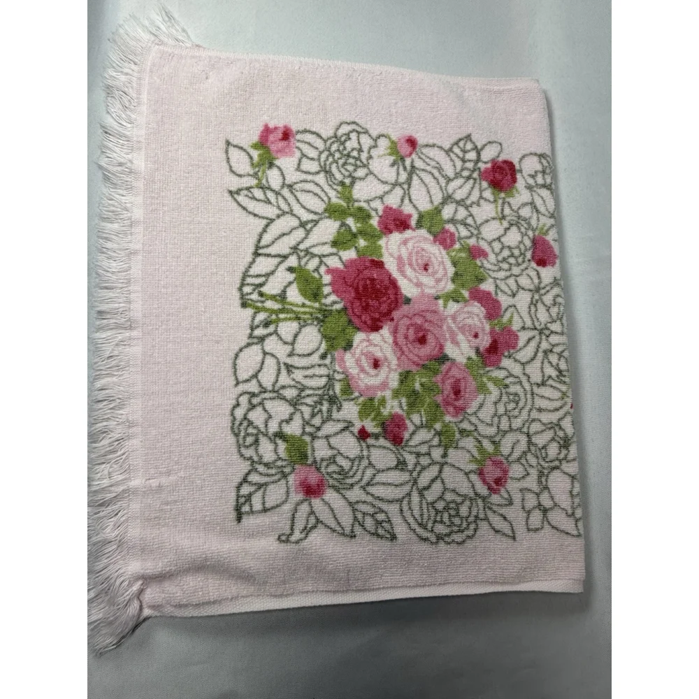 Vintage Lady Pepperell Hand Towel Pink Roses Floral 27” x 15” EUC Cotton MCM